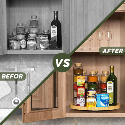 Lazy Susan Organizer, 10 Inch Non-Skid Bamboo Turntable Organizer for Salt Pepper Olive Oil and Spices Next to Stove, Wooden Lazy Susan for Table or Kitchen Countertop Organizer
