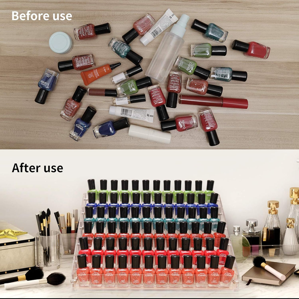 BTremary Clear Nail Polish Paint Organizer Holder Rack Shelf 6 Tier Acrylic Tattoo Ink Essential Oil Display Stand Holds Up to 48-96 Bottles for Table (Fit 1-2oz Bottles)