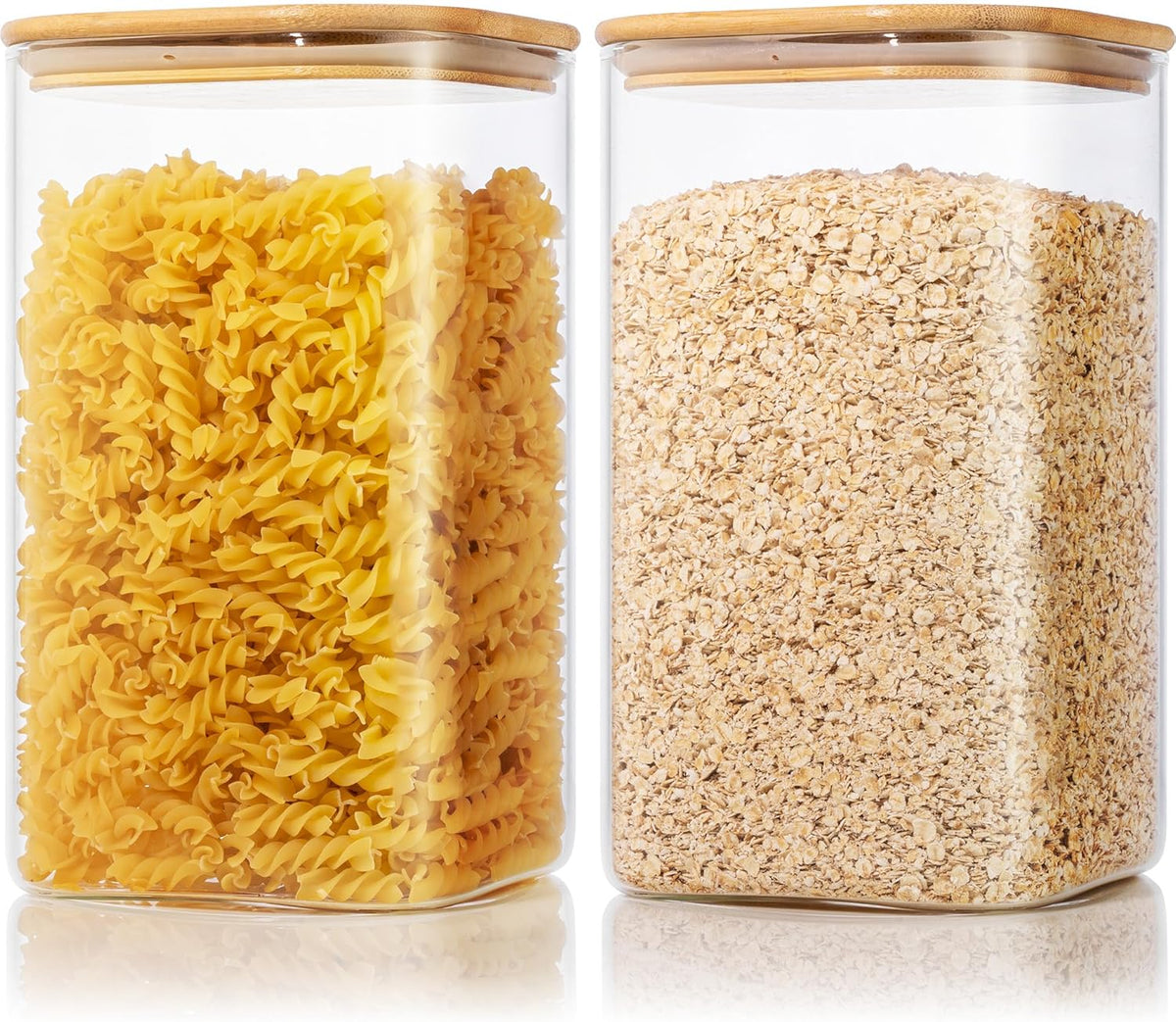 HomArtist Square Glass Jars with Bamboo Lids [Muti Size Set of 5], Glass Canisters with Airtight Lids, Glass Food Storage Containers for Pasta, Cereal, Flour, Sugar, Best for Kitchen & Pantry
