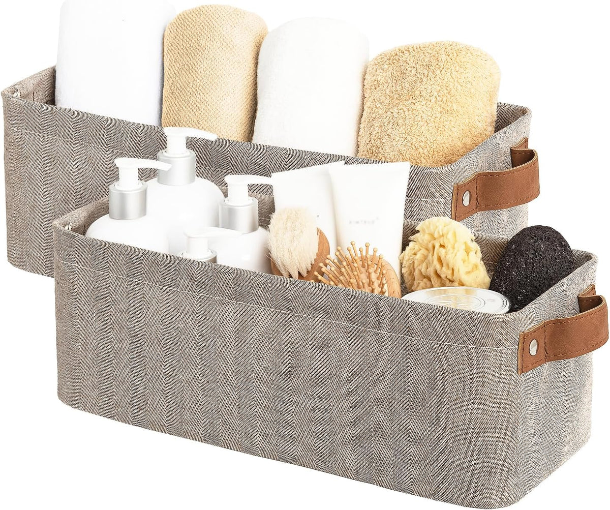 StorageWorks Narrow Storage Bins, Small Basket for Closet and Shelves, Fabric Organizer with Handles, Toilet Paper Storage, Black, 2-Pack