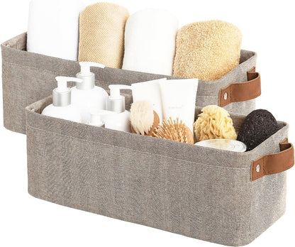StorageWorks Narrow Storage Bins, Small Basket for Closet and Shelves, Fabric Organizer with Handles, Toilet Paper Storage, Black, 2-Pack