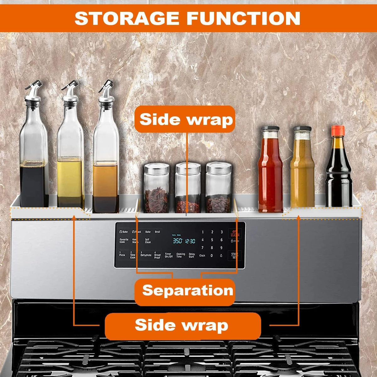 AWOKE Stove Top Shelf 30 Inch - Silicone Material Magnetic Shelf for Stove - 3 Functional Partitions Kitchen Spice Rack Organizer-Black,Kitchen Gadgets Storage Organization