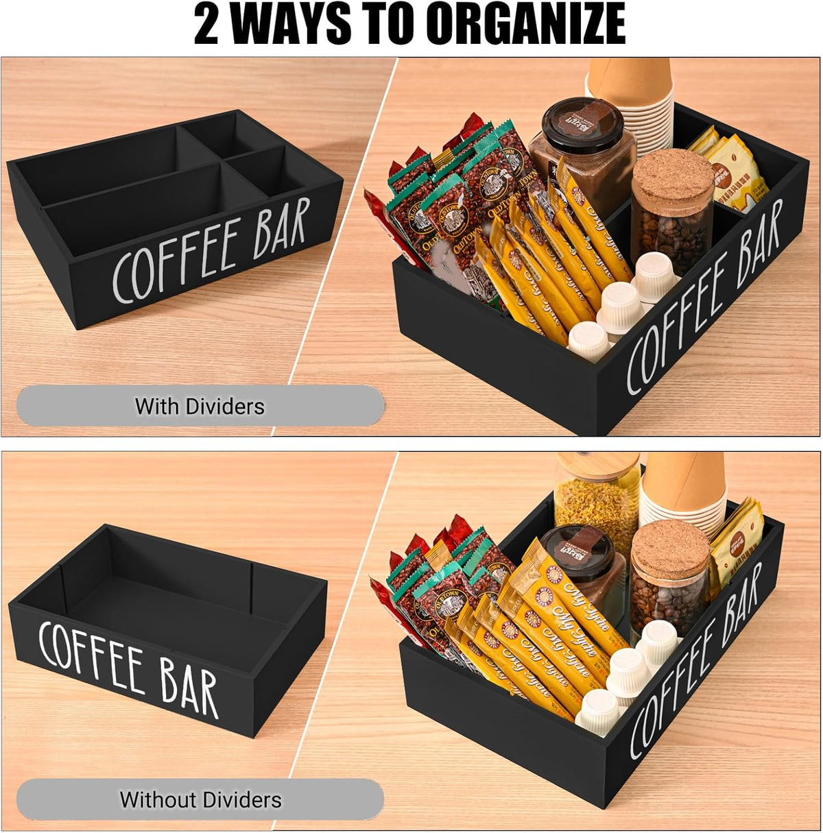 STORAGENIE Wooden Coffee Station Organizer – Removable Dividers, Storage for Coffee Pods, Tea Bags & Accessories, Oasis Blue (11.8" x 7.87" x 3.15")