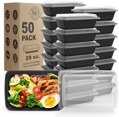 WGCC Meal Prep Containers, 50 Pack Extra-thick Food Storage Containers with Lids, Disposable & Reusable Plastic Bento Lunch Box, BPA Free, Stackable, Microwave/Dishwasher/Freezer Safe (24 oz)