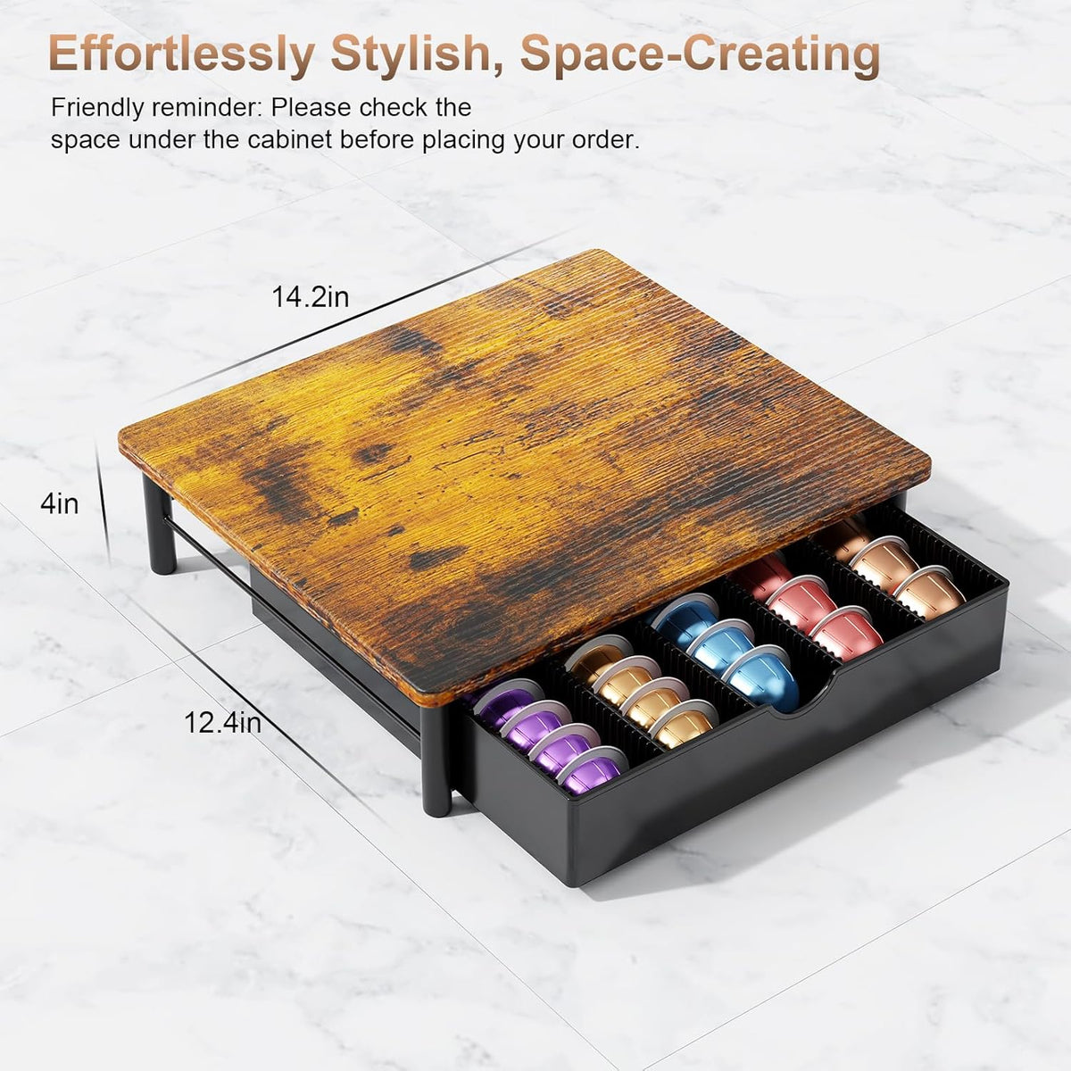 gianotter Crystal Tempered Glass Vertuo Pod Holder Drawer, Compatible with Nespresso Vertuo Capsules, Compatible with 40 Large or 60 Small Nespresso Capsule Organizer (transparent)