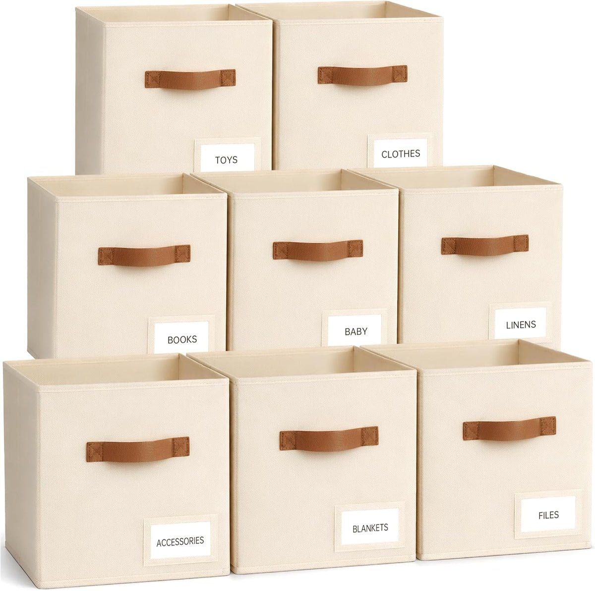 Storage Cubes, 11 Inch Fabric Storage Cubes Organizer Bins with Labels, Odor-Free & Sturdy PP Structure, Cubby Baskets for Closet, Shelves, Toys & Nursery (Beige)