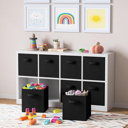 Storage Cubes Pack Of 8 - Standard Size Cube Storage Bin 10.5x10.5x11 With Dual Handles For Easy Carrying- Fabric Storage Bins Collapsible (Black)