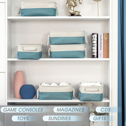 Fabric Storage Bins 12x8x5 inch [6-Pack] with Rope Handles - Decorative Baskets for Organizing