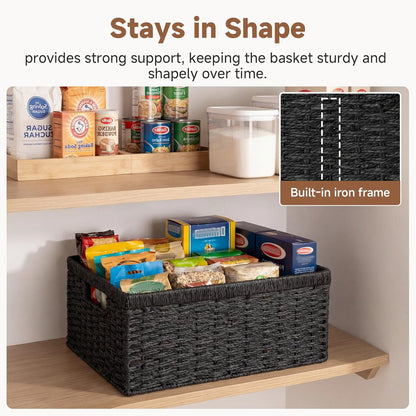 StorageWorks Wicker Basket, Baskets for Organizing, Storage Basket with Built-in Handles, Water Hyacinth Shelves (Medium 2-Pack, Natural Hyacinth)