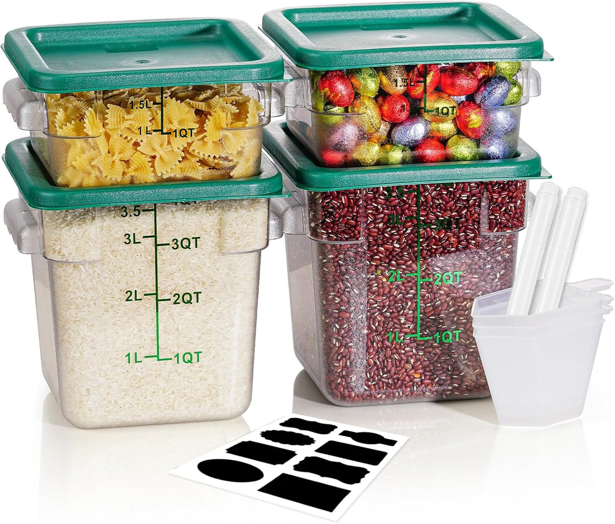 4QT NSF Food Storage Containers: 8 PCS [Food Grade][Hot&Cold Resistant] Commercial Clear Food Storage Containers with Lids for Restaurant Kitchen Proof Dough, Measuring Spoons Included(BPA FREE) - Colors B