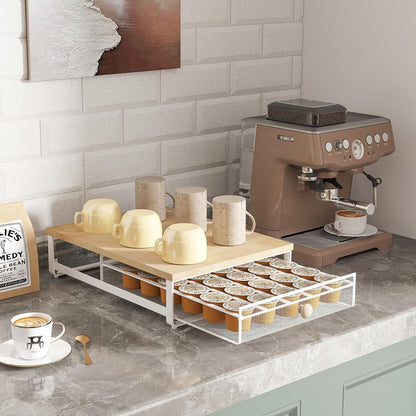 Sedegn Coffee Pod Holder Counter Coffee Vertuo Capsules Storage Organizer with Sliding Drawer Compatible For 35 K-Cup Pods No Assembly Needed Rustic Brown