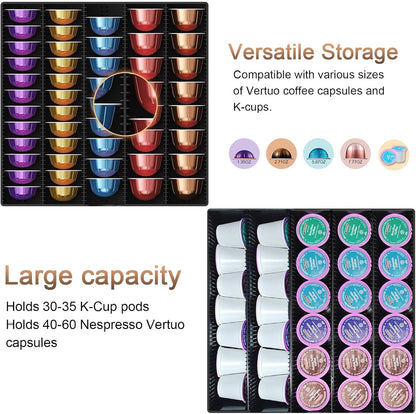 gianotter Crystal Tempered Glass Vertuo Pod Holder Drawer, Compatible with Nespresso Vertuo Capsules, Compatible with 40 Large or 60 Small Nespresso Capsule Organizer (transparent)