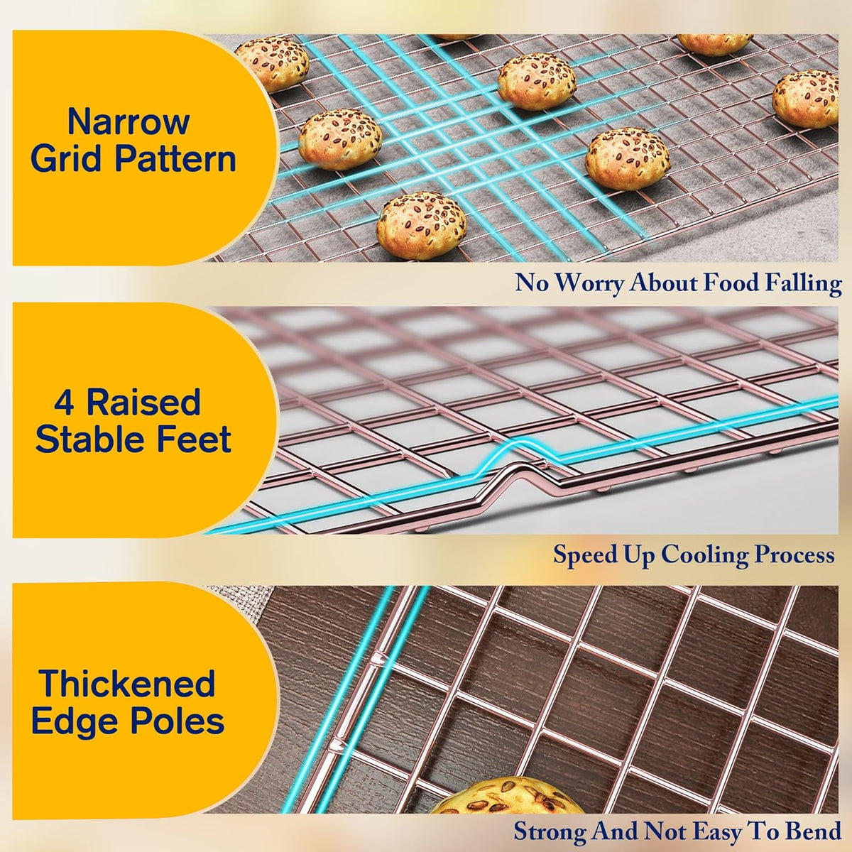 2PCS Cooling Racks for Cooking and Baking - 10" x 15"Heavy Duty Stainless Steel Wire Rack for Baking, Grilling, Roasting - Oven & Dishwasher Safe - Fits Jelly Roll Sheet Pan-Silver