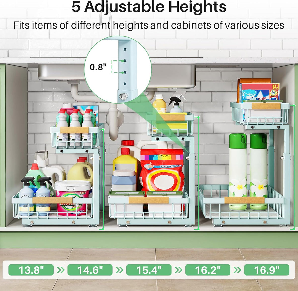 Kitstorack Under Sink Organizer, 2 Tier Under the Sink Storage, Slide out Pull out Cabinet Organizer Shelf, Metal Sliding Drawer for Kitchen Bathroom Pantry Closet Organization Rack, Black