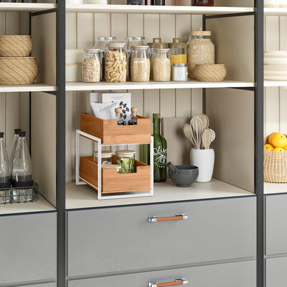 Seville Classics Bamboo Premium Organizer Storage Bins for Kitchen Silverware, Pantry, Closet, Office Desk, Pens, Utensils, Makeup, K Cup, Bamboo, Bag Holder Bin Set