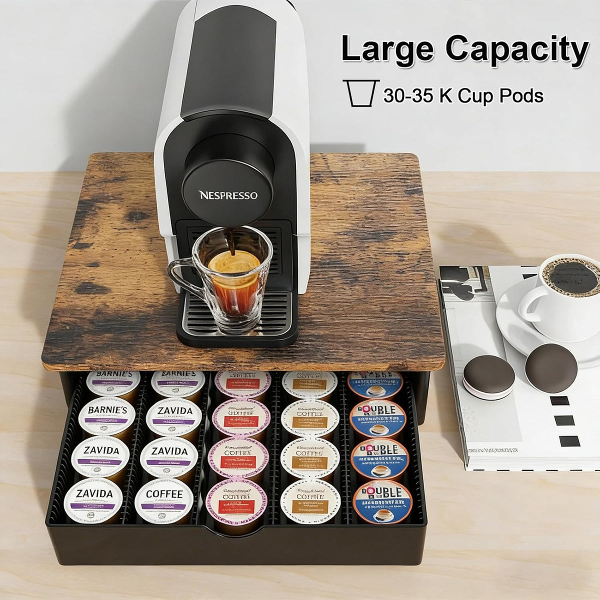 gianotter Crystal Tempered Glass Vertuo Pod Holder Drawer, Compatible with Nespresso Vertuo Capsules, Compatible with 40 Large or 60 Small Nespresso Capsule Organizer (transparent)