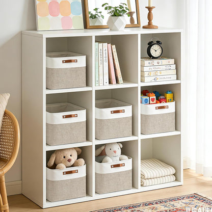 Bagnizer Large Fabric Storage Baskets | 50L Storage Bins, Decorative Linen Closet Baskets with Handles for Organizing, Shelf, Toys, Clothes, Home, Office, Nursery, 17x12x15Inches (Grey&White)
