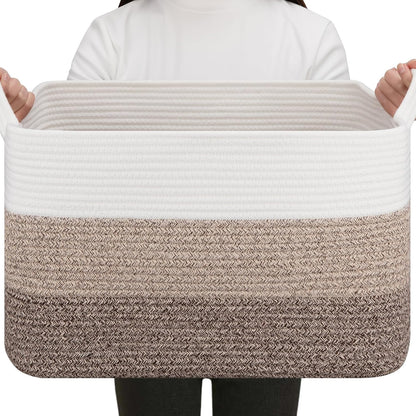 OIAHOMY Storage Basket, Woven Baskets for Storage, Cotton Rope Basket for toys,Towel Baskets for Bathroom - Pack of 3, Gradient Yellow