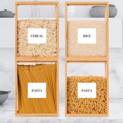 Food Dispenser 2L,2 Pack Easy-to-Clean Bamboo Food Storage Containers Featuring a Removable PVC Door Panel，Cereal Cispensers For Serving Tea,Coffee,Sugar,Candy,Pasta,Spice