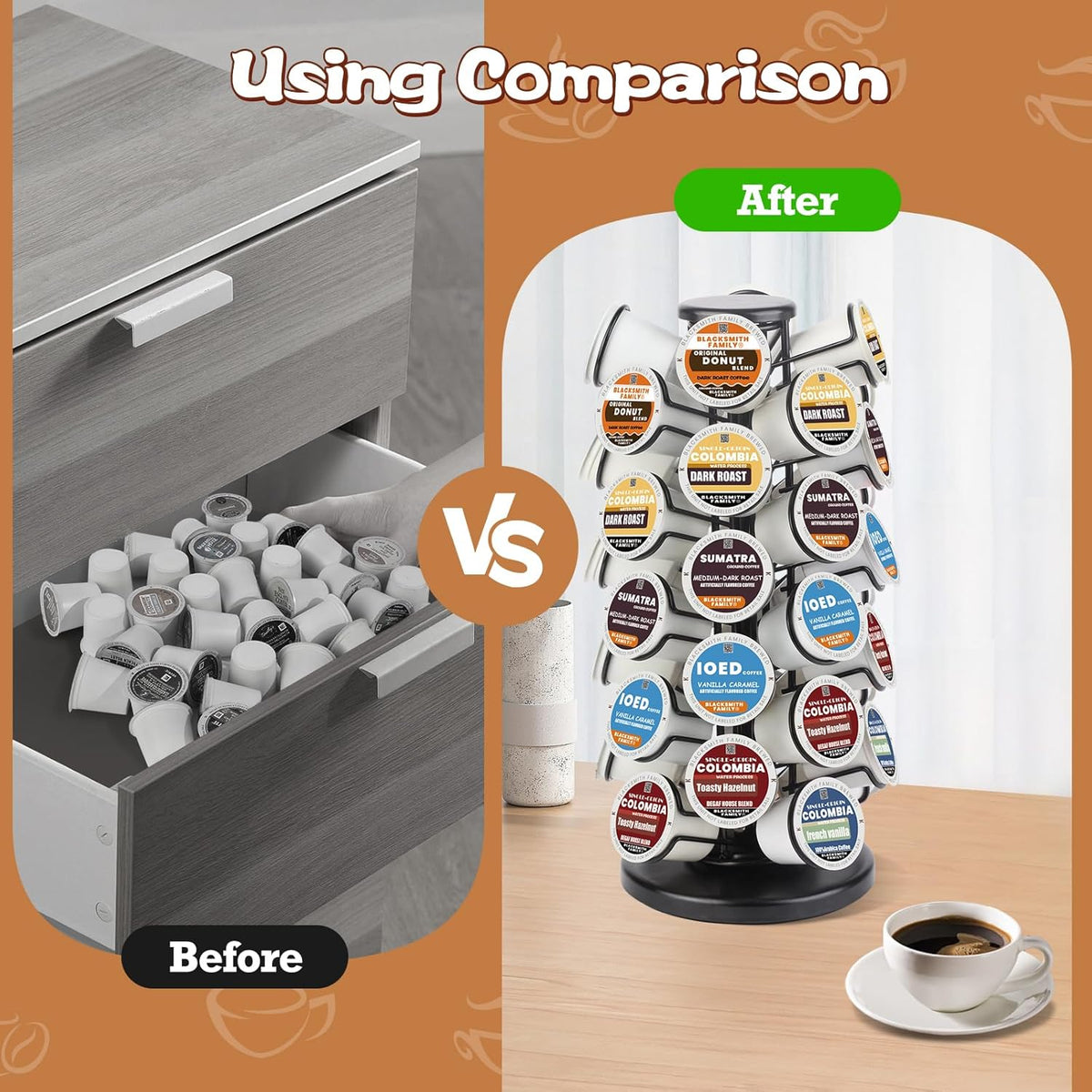 BLACKSMITH FAMILY 36 K Cup Pod Carousel Easy Assembly Design K Cup Holders,K Cup Holder, K Cups Holder,K Cup Carousel, 4-Tier Coffee Pods Holder Storage Organizer Stand,Glossy Black