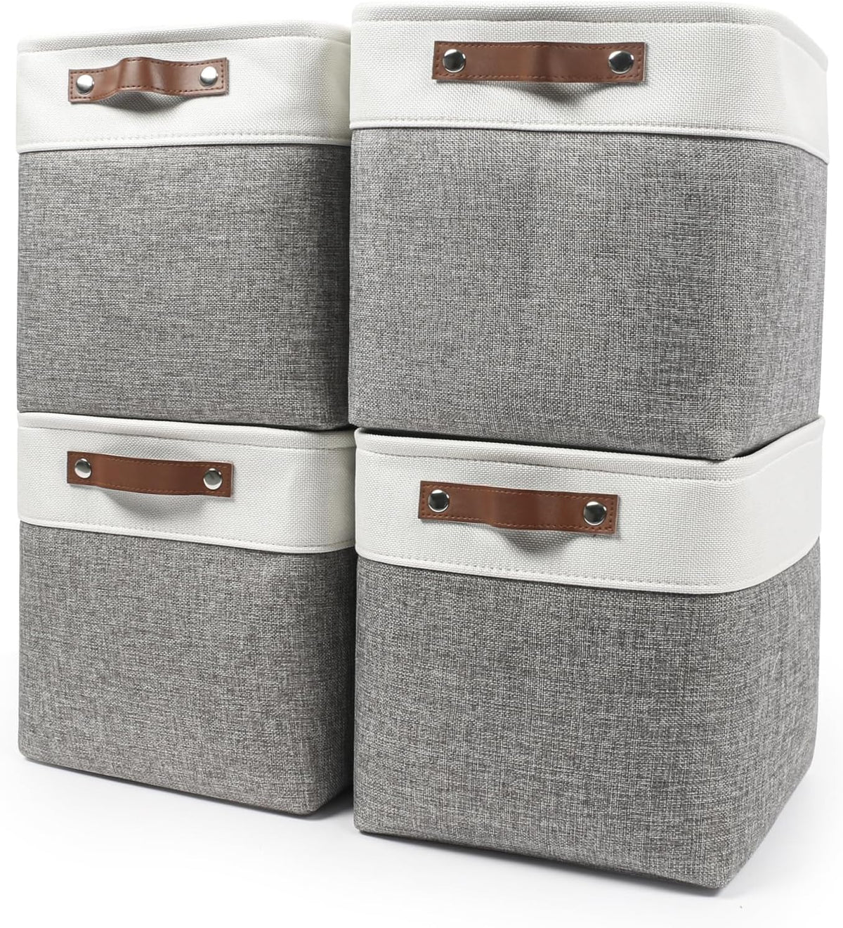 Bagnizer Large Fabric Storage Baskets | 50L Storage Bins, Decorative Linen Closet Baskets with Handles for Organizing, Shelf, Toys, Clothes, Home, Office, Nursery, 17x12x15Inches (Grey&White)