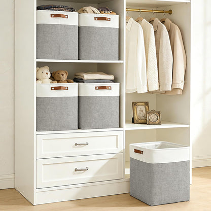 Bagnizer Large Fabric Storage Baskets | 50L Storage Bins, Decorative Linen Closet Baskets with Handles for Organizing, Shelf, Toys, Clothes, Home, Office, Nursery, 17x12x15Inches (Grey&White)