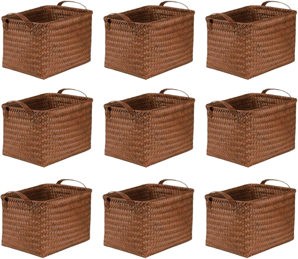 BROWNLILY Handwoven Clothes Basket Laundry Hampers Large Wicker Storage Baskets for Shelves Blankets Closet Storage Bins Car Bedroom Bathroom Organizers and Storage Bath (Pack of 4, Brown)