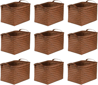 BROWNLILY Handwoven Clothes Basket Laundry Hampers Large Wicker Storage Baskets for Shelves Blankets Closet Storage Bins Car Bedroom Bathroom Organizers and Storage Bath (Pack of 4, Brown)