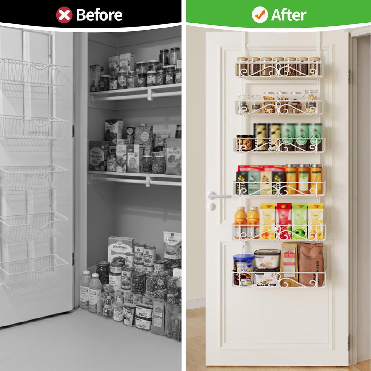 6-Tier Over the Door Pantry Organizer, Pantry Organization And Storage, Hanging Storage Organizer Spice Rack Metal Shelving for Home & Kitchen, Office Laundry Room Bathroom Black