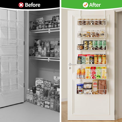 6-Tier Over the Door Pantry Organizer, Pantry Organization And Storage, Hanging Storage Organizer Spice Rack Metal Shelving for Home & Kitchen, Office Laundry Room Bathroom Black