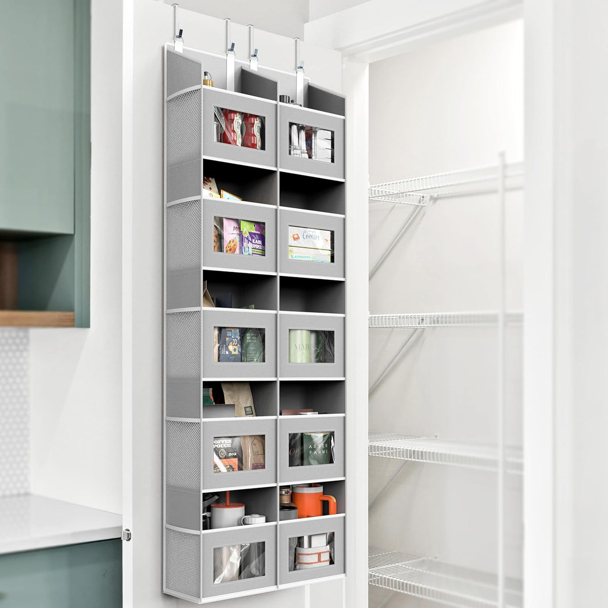 Simple Houseware Large Heavy Duty Over the Door Organizer with 5 Clear Window Pockets, 45 lbs Capacity for Pantry, Closet, Bathroom, Gray