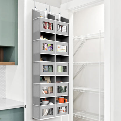 Simple Houseware Large Heavy Duty Over the Door Organizer with 5 Clear Window Pockets, 45 lbs Capacity for Pantry, Closet, Bathroom, Gray
