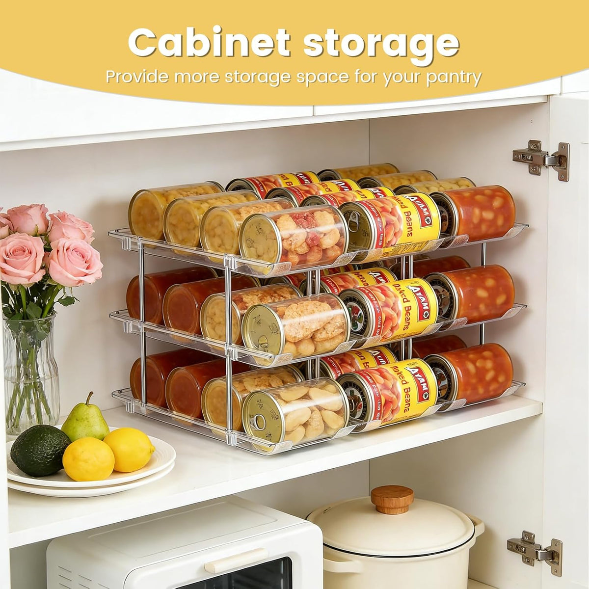Can Organizer for Pantry, Stacking Can Storage Organizer Pantry, Automatic Can Rack for Fridge, 3Tire 3 Columns Can Holder for 36 Cans, Canned Goods Organizer Suitable for Cabinet Pantry Countertop