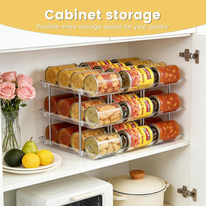 Can Organizer for Pantry, Stacking Can Storage Organizer Pantry, Automatic Can Rack for Fridge, 3Tire 3 Columns Can Holder for 36 Cans, Canned Goods Organizer Suitable for Cabinet Pantry Countertop