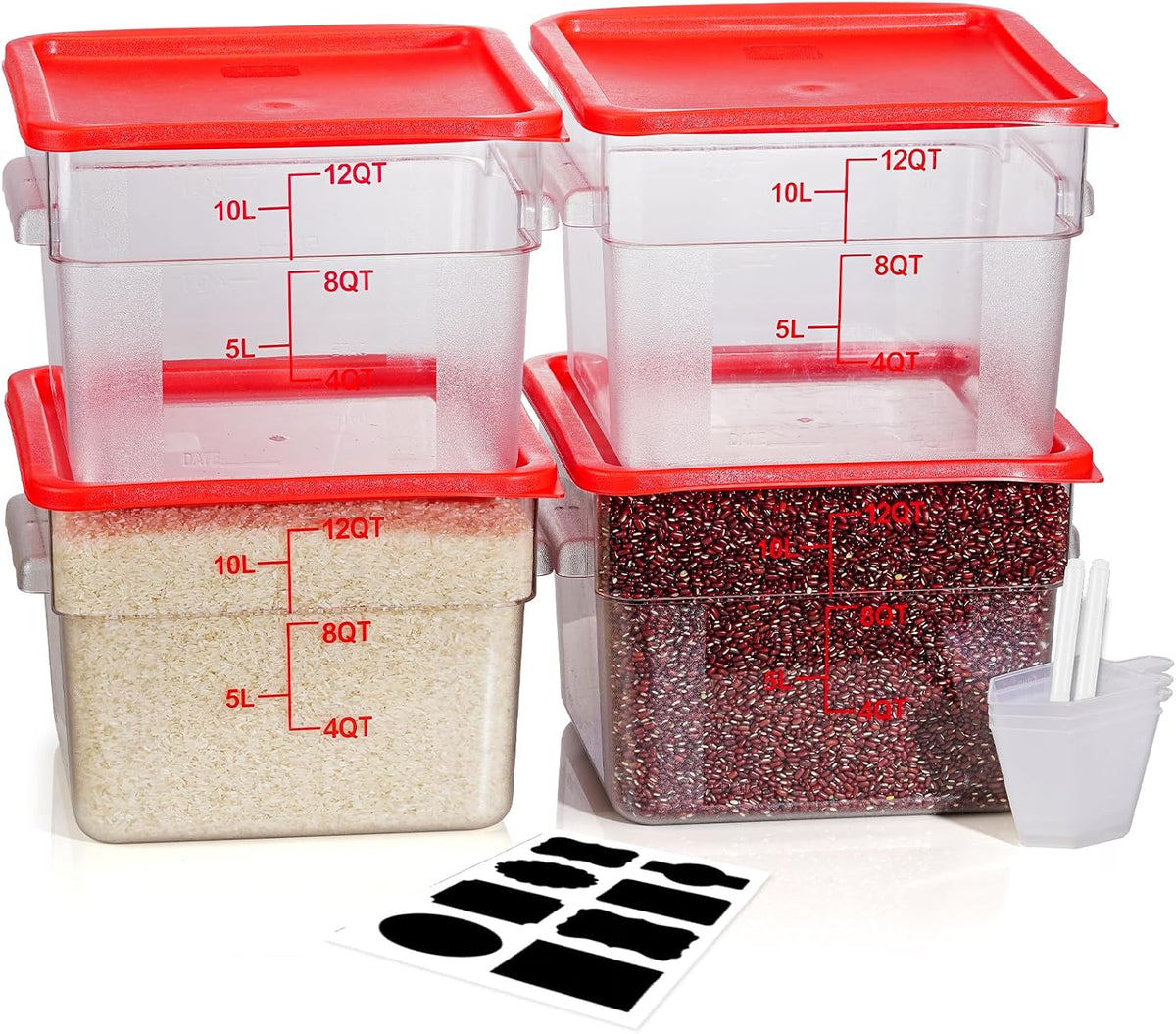 4QT NSF Food Storage Containers: 8 PCS [Food Grade][Hot&Cold Resistant] Commercial Clear Food Storage Containers with Lids for Restaurant Kitchen Proof Dough, Measuring Spoons Included(BPA FREE) - Colors B