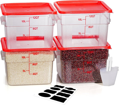 4QT NSF Food Storage Containers: 8 PCS [Food Grade][Hot&Cold Resistant] Commercial Clear Food Storage Containers with Lids for Restaurant Kitchen Proof Dough, Measuring Spoons Included(BPA FREE) - Colors B