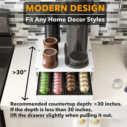 SpaceAid Bamboo Coffee Pod Holder Drawer Storage Compatible with Nespresso Vertuo Capsules, Coffee Station Accessories Holder Organizer Tray Compatible with 40 Big or 56 Small Pods, Natural