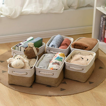 Fabric Storage Bins 12x8x5 inch [6-Pack] with Rope Handles - Decorative Baskets for Organizing