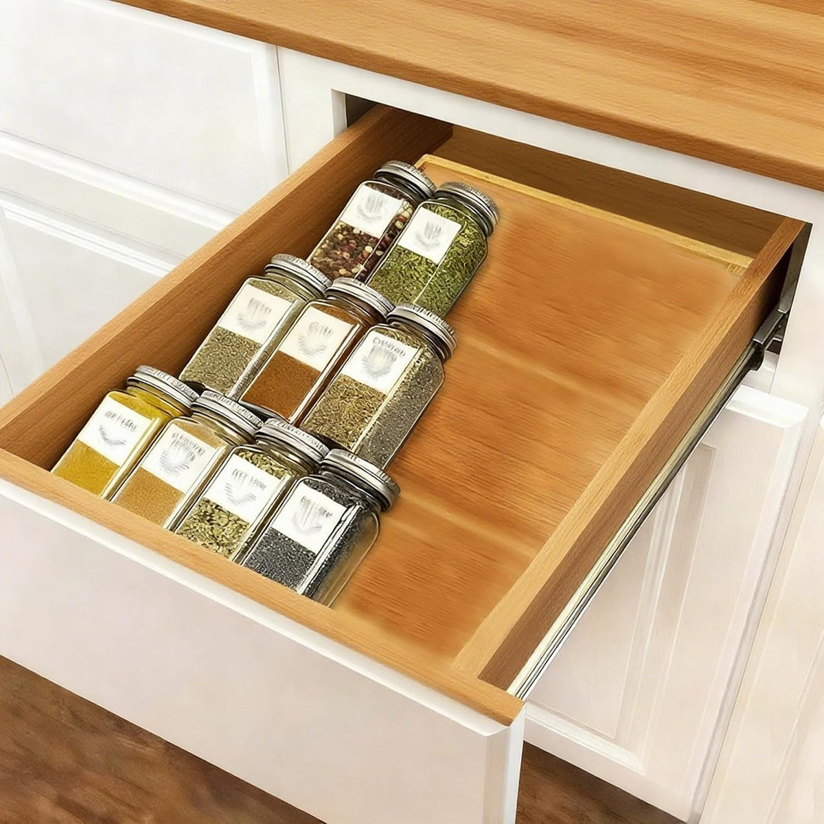Bamboo Spice Drawer Organizer 3 Tier Seasoning Organizer Rack Spice Rack Tray Kitchen Spice Rack Organizers and Storage for Drawer Kitchen Cabinet Seasoning Storage Insert for Cabinet Shelf