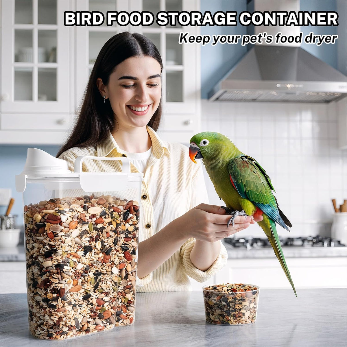 Dog Cat Food Storage Container 3-5lb, Pet Food Container Airtight with Large Spout & Cup, BPA-Free Plastic Food Dispenser for Pet Food, Bird Seed, Rice, Flour (Pink (3L-1pack))