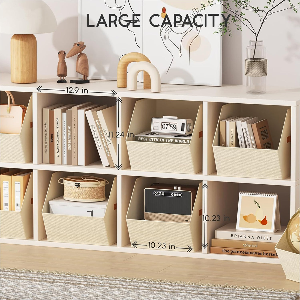 Homsorout Fabric Closet Storage Cubes - Square Storage Bins with Dual Handles for Clothes, Towels, Toys, Cube Storage Organizers for Bedroom, Nursery, Shelves, Closet, Small Spaces, Beige