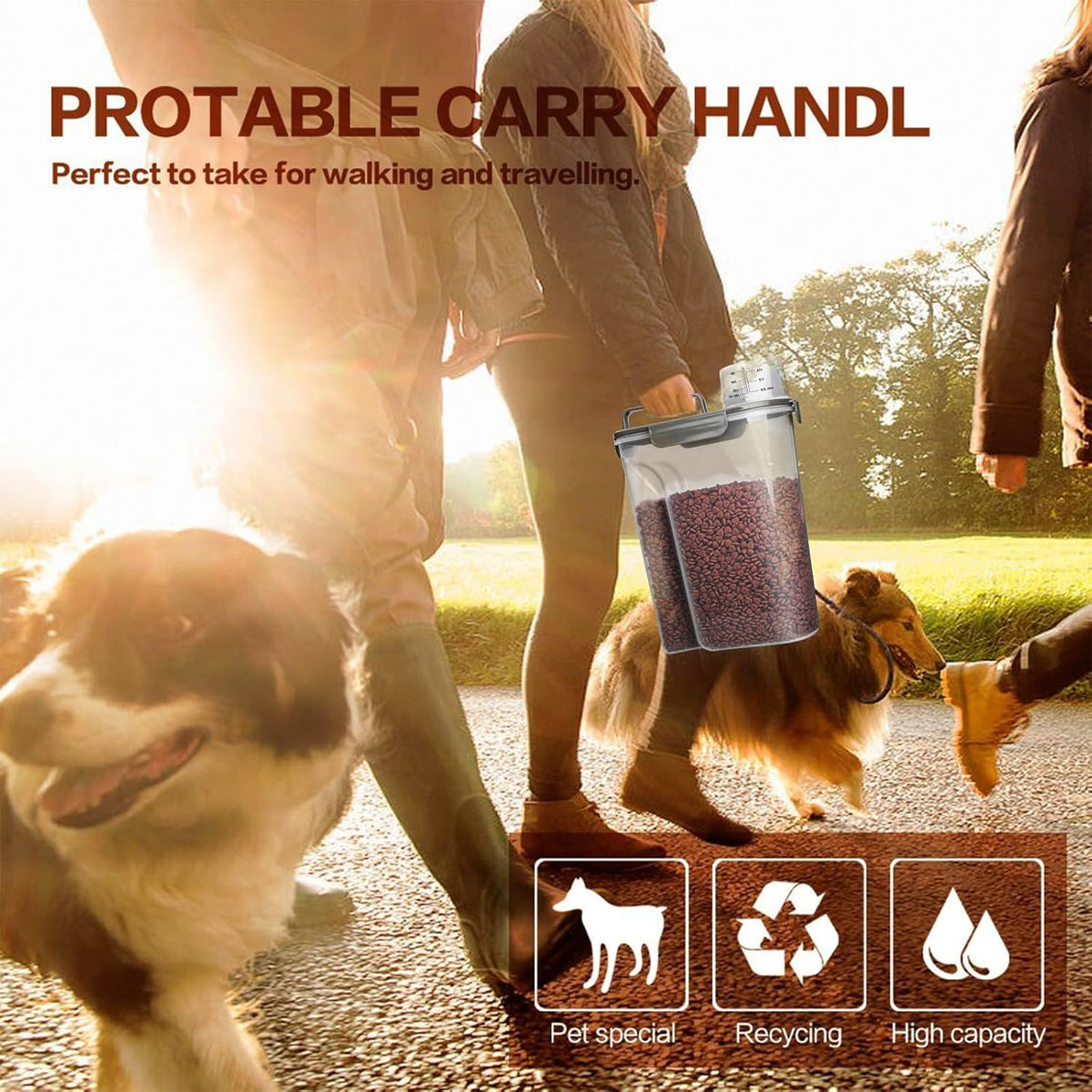TIOVERY Upgraded Dog Food Storage Container Small, Cat Food Container Airtight, Pet Food Container Dispenser with Pour Spout, Measuring Cup and 4 Seal Buckles for Dogs, Cats, Birds (Grey)