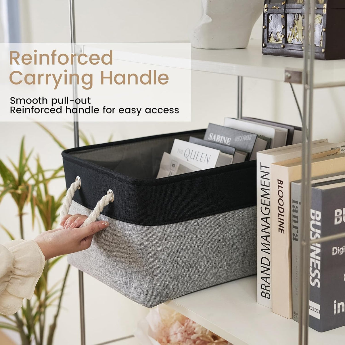 Large Storage Baskets- 15.7x11.8x8.26 inch Storage Bins for Shelves and Closet Organizing, Foldable Fabric Bin for Home Organization Clothes and Laundry (3-Pack, White&Khaki)