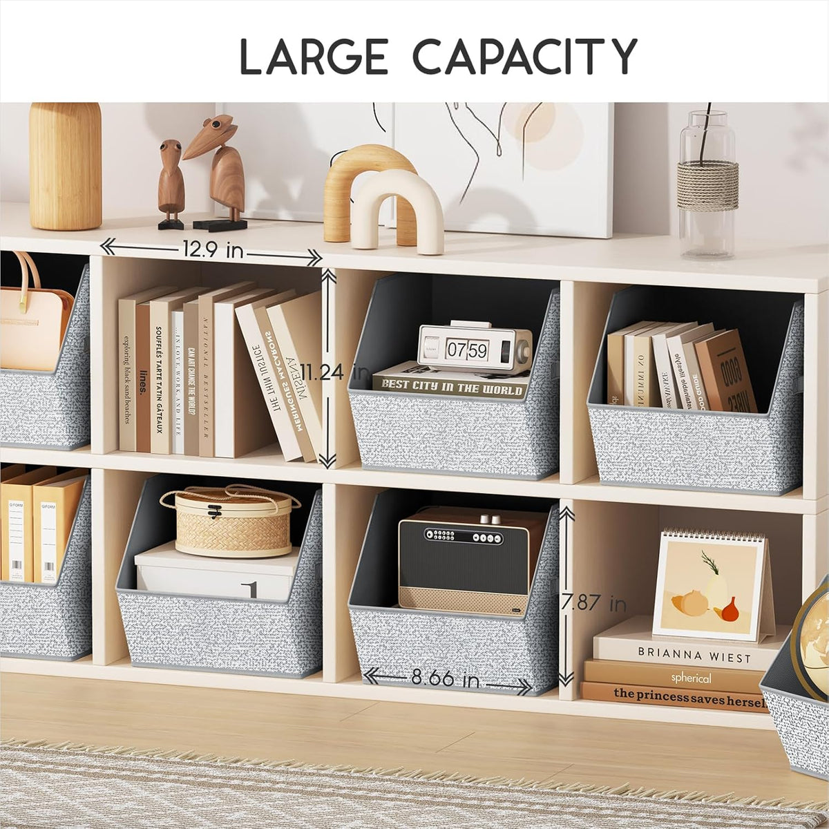 Homsorout Fabric Closet Storage Cubes - Square Storage Bins with Dual Handles for Clothes, Towels, Toys, Cube Storage Organizers for Bedroom, Nursery, Shelves, Closet, Small Spaces, Beige