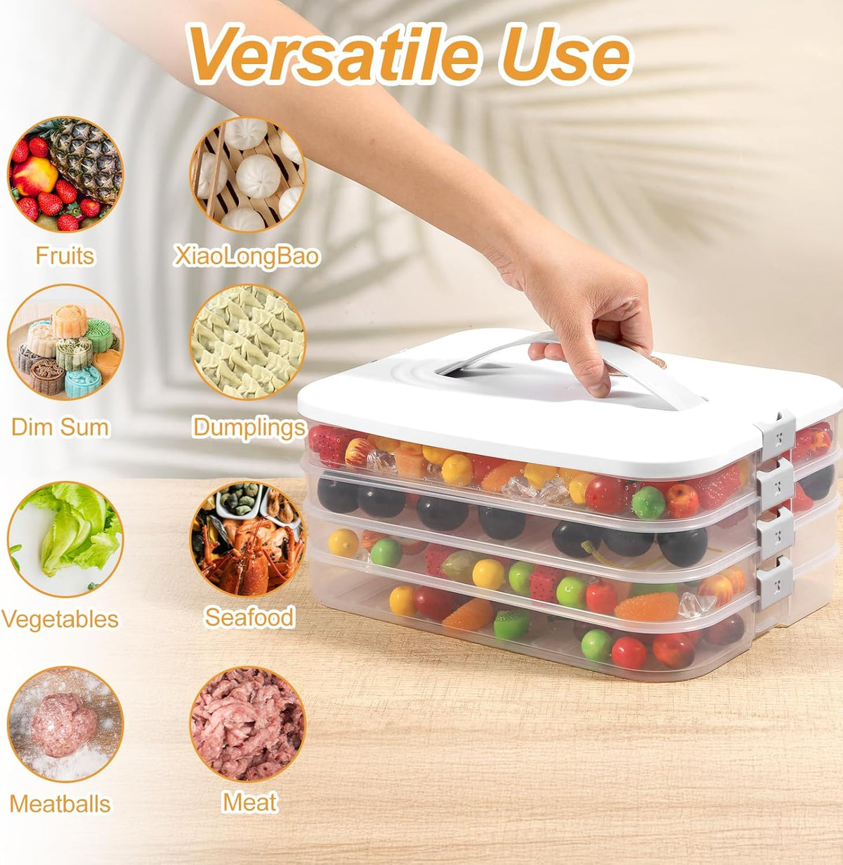 4-Layer Food Storage Container with Lids – Stackable, Airtight Cookie & Dumpling Carrier for Fridge, Freezer, Travel – BPA-Free Plastic, White (11.6” x 8.7” x 5.4”)