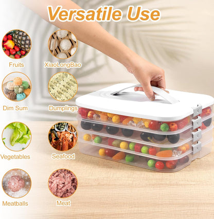 4-Layer Food Storage Container with Lids – Stackable, Airtight Cookie & Dumpling Carrier for Fridge, Freezer, Travel – BPA-Free Plastic, White (11.6” x 8.7” x 5.4”)