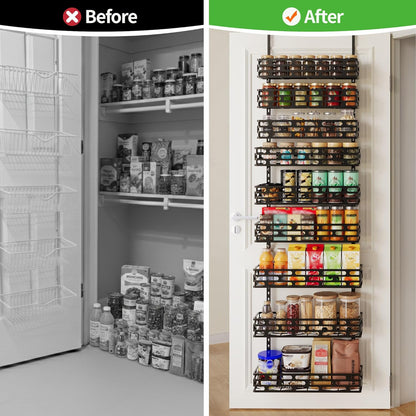 6-Tier Over the Door Pantry Organizer, Pantry Organization And Storage, Hanging Storage Organizer Spice Rack Metal Shelving for Home & Kitchen, Office Laundry Room Bathroom Black