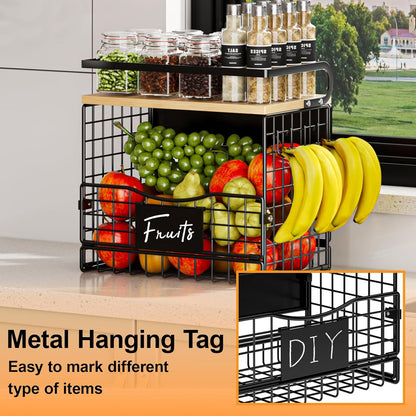 Magnetic Shelf for Fridge,Hanging Wall Basket for Potato Onion Fruit and Vegetable Storage Bins,Large Produce Container Magnetic Spice Rack for Refrigerator Kitchen Counter Pantry,Black