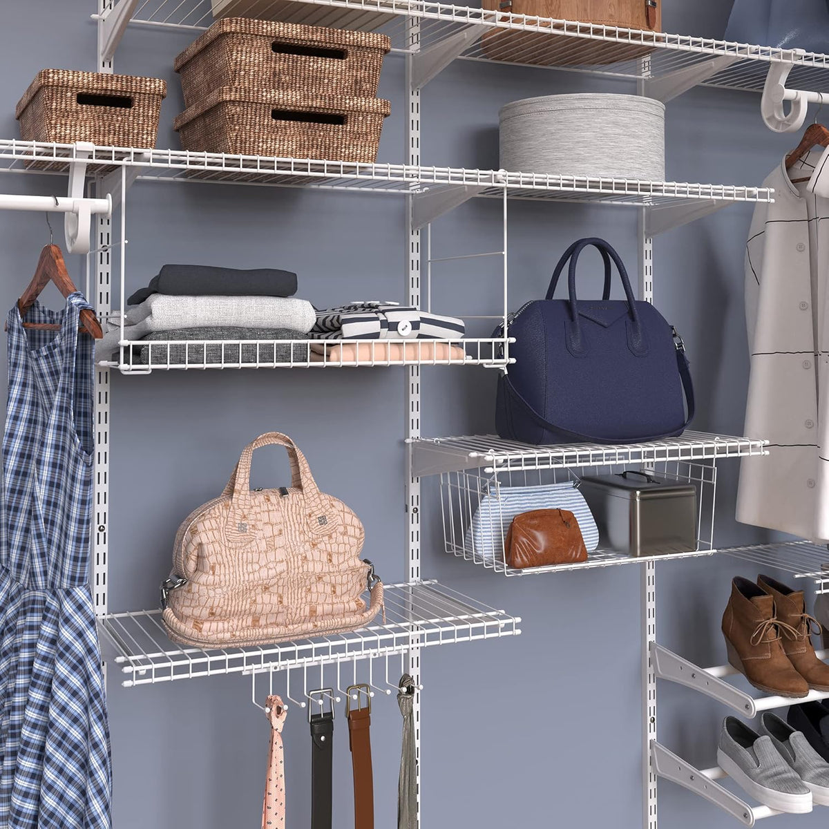 ClosetMaid Wire Hanging Shelf Basket for Storage, Organization in Closet or Pantry, No Assembly or Installation, Durable, White
