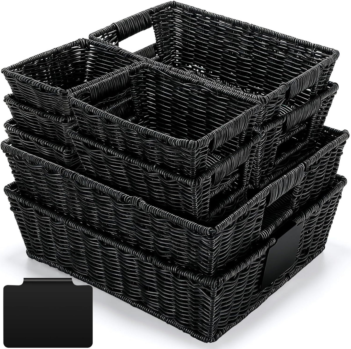 Marsui 9 Pcs Wicker Storage Baskets for Pantry Organization with Handle Labels Handwoven Multi-size Dark Brown Small Organizer Baskets Storage Bin Container for Shelves Closet Toilet Christmas Holiday